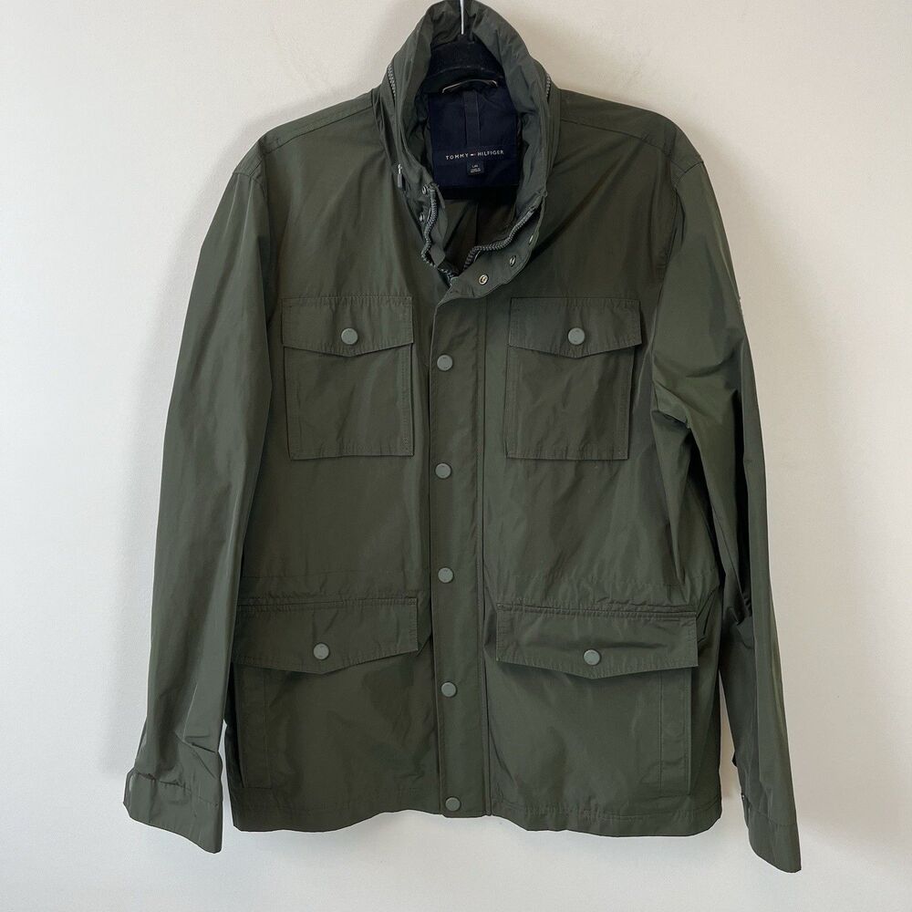 Tommy Hilfiger Men's Nylon Deerfield Zip Up Jacket Green Built in Hood Sz Large - Picture 5 of 14
